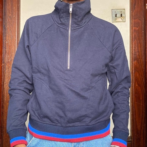 3/$20 J Crew Women’s Navy Long Sleeve 3/4 Zip-down Pullover - Picture 5 of 9